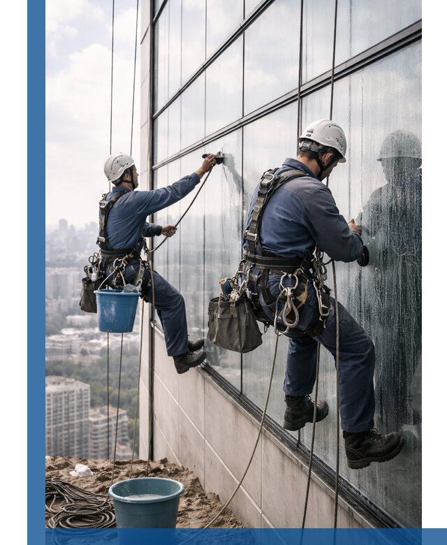 Профессиональная мойка фасадных окон альпинистами в Сосногорске