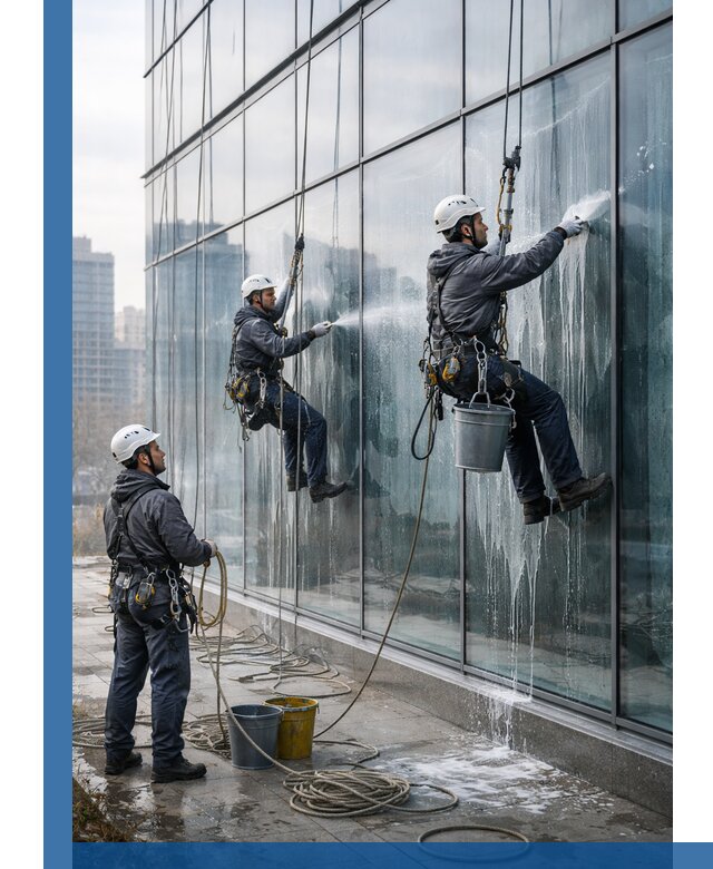 Промышленная мойка панорамных окон на высоте в Сосногорске