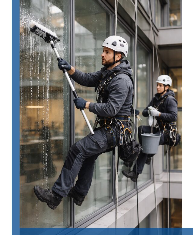 Профессиональная мойка витражей промышленными альпинистами в Сосногорске