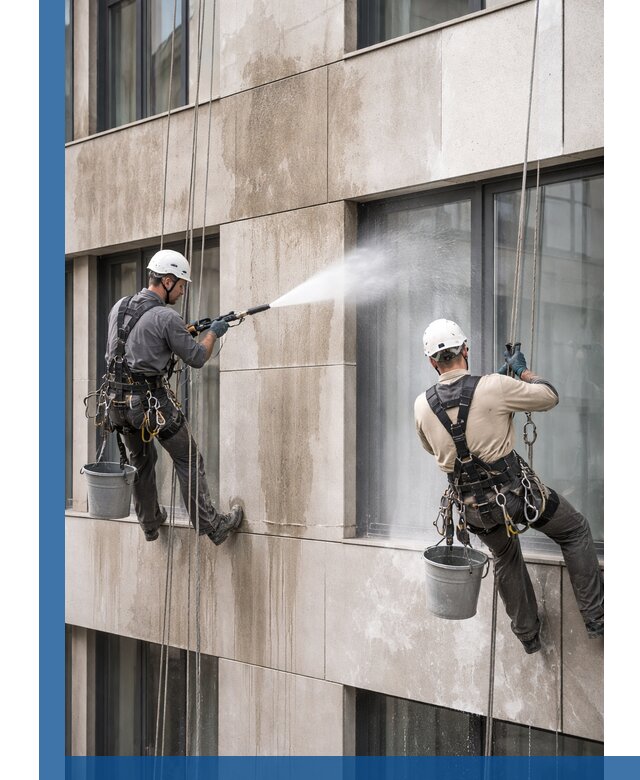 Послестроительная мойка фасада промышленным альпинизмом в Сосногорске