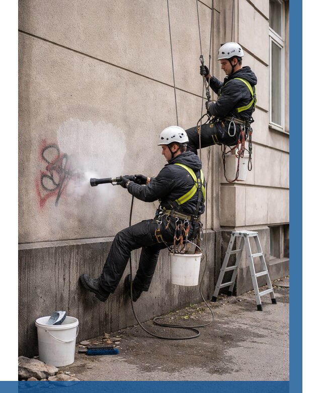 Удаление граффити с фасада в Сосногорске от 4642 р. | ВЫСОТНИК-Сно