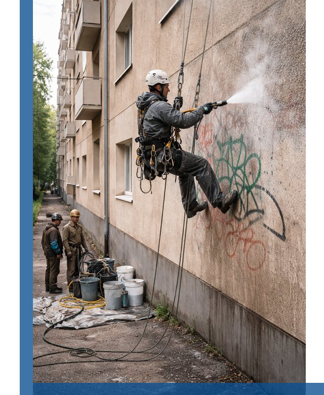 Удаление граффити с фасада в Сосногорске без следов и повреждений