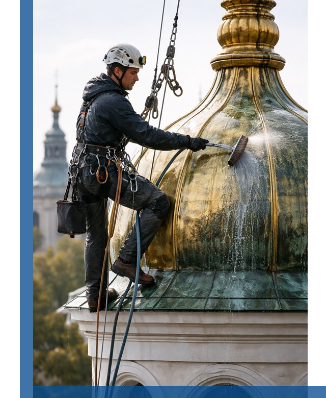 Профессиональная мойка куполов и шпилей высотными альпинистами в Сосногорске