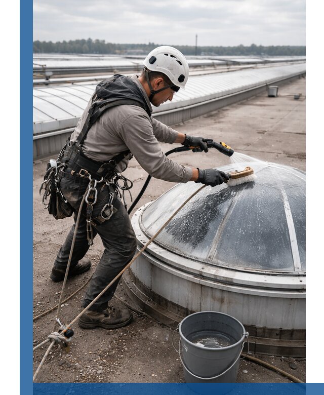 Мойка зенитных фонарей на кровле для промышленных объектов в Сосногорске