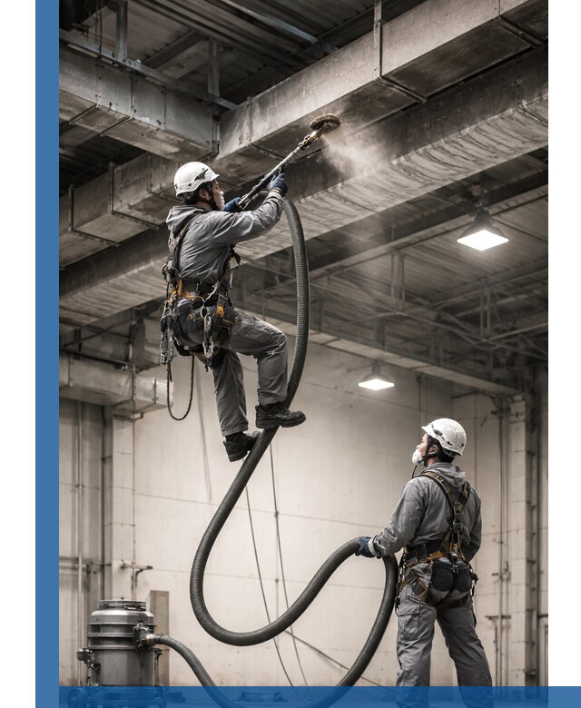 Обеспыливание потолочных конструкций в Сосногорске промышленным альпинизмом