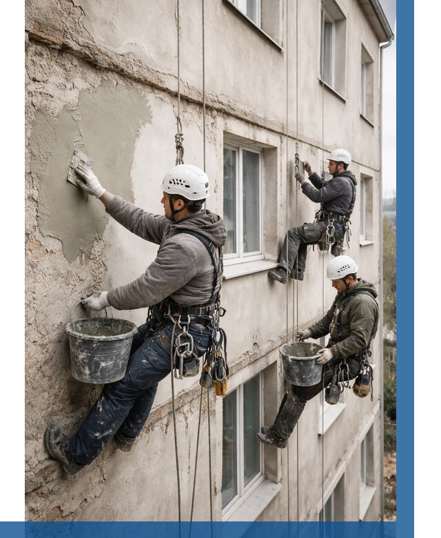 Ремонт штукатурного фасада в Сосногорске от 774 р. под ключ | ВЫСОТНИК-Сно