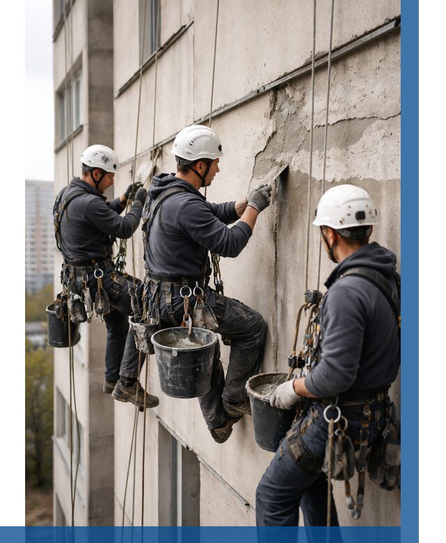 Ремонт бетонных элементов фасада в Сосногорске от 2579 р. | ВЫСОТНИК-Сно