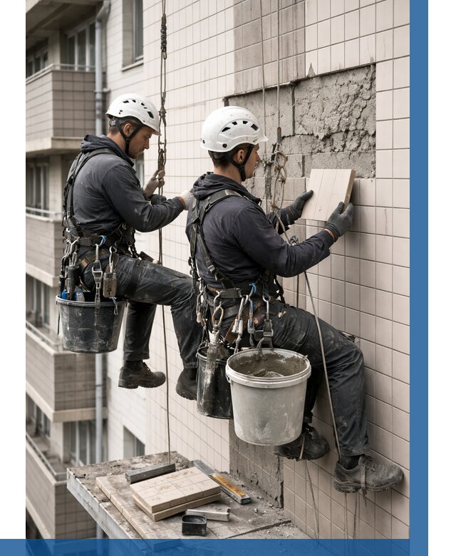 Ремонт облицовки фасада плиткой в Сосногорске от 1857 р. | ВЫСОТНИК-Сно