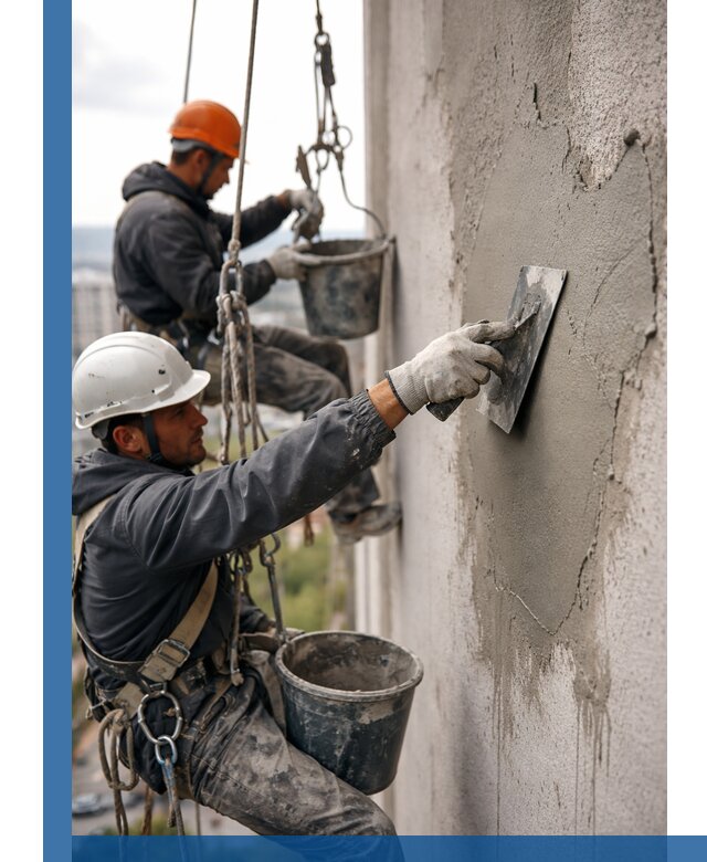 Штукатурка фасада на высоте в Сосногорске профессиональные работы