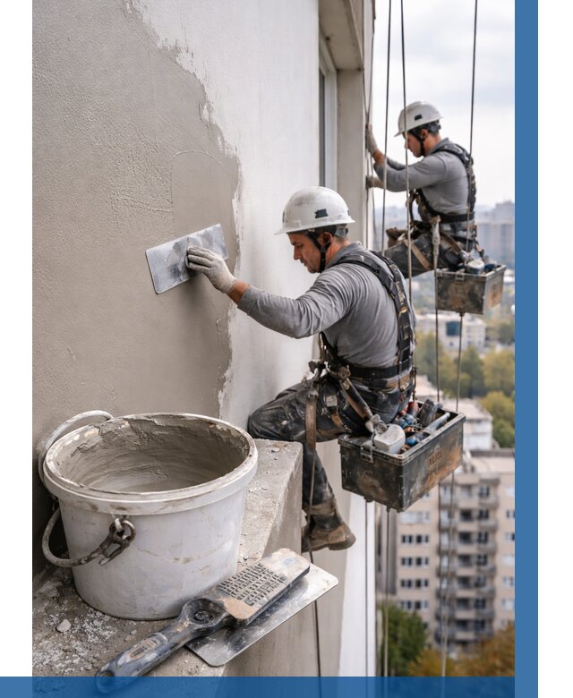 Шпаклевка фасада на высоте в Сосногорске от 722 р. | ВЫСОТНИК-Сно