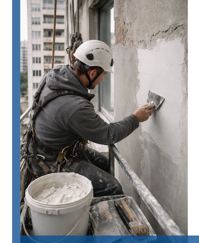 Шпаклевка фасадов на высоте с промальпинистами в Сосногорске