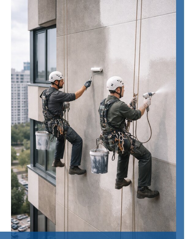 Покраска фасада альпинистами в Сосногорске от 309 р. | ВЫСОТНИК-Сно