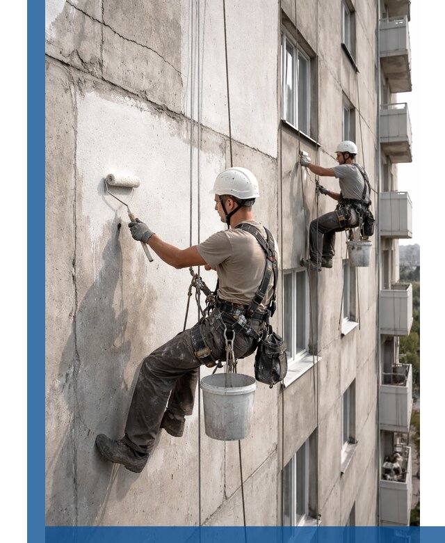 Покраска бетонного фасада в Сосногорске для жилых и промышленных объектов