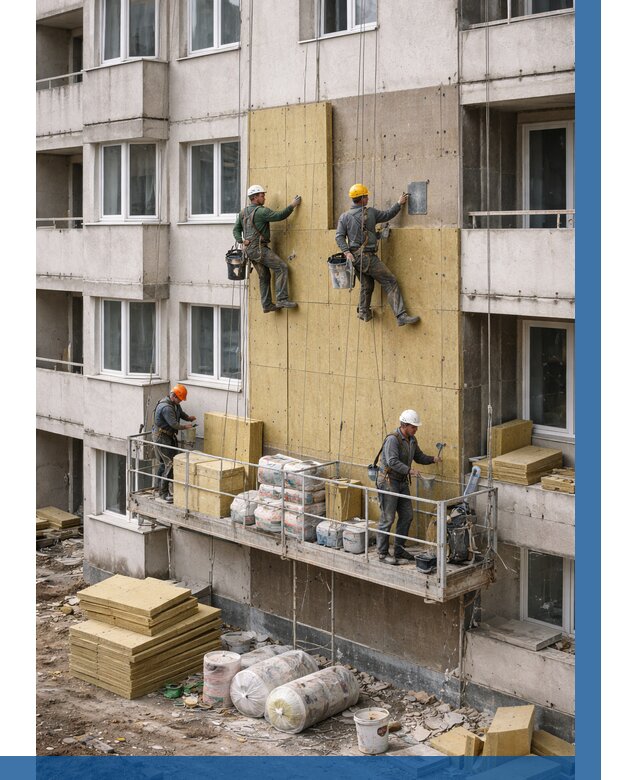 Утепление фасада минватой в Сосногорске от 1547 р. | ВЫСОТНИК-Сно