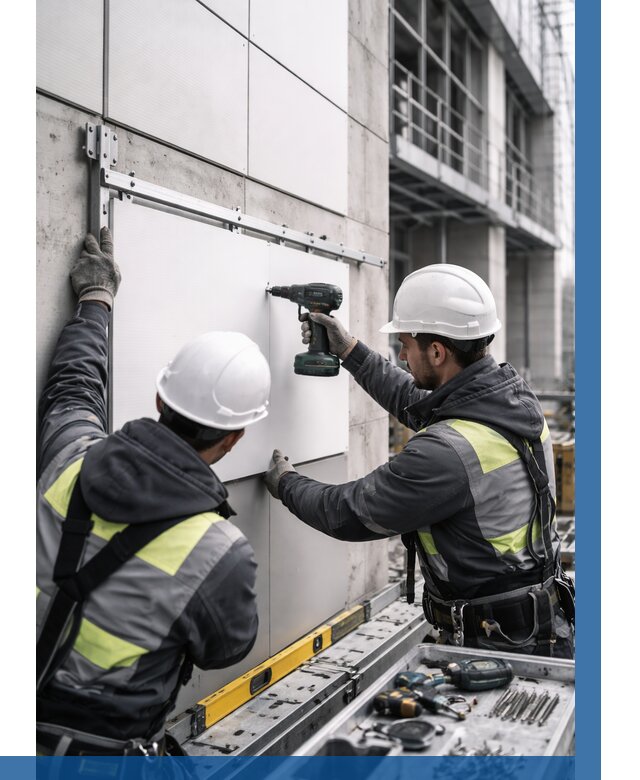 Монтаж композитных панелей фасада в Сосногорске от 2579 р. | ВЫСОТНИК-Сно