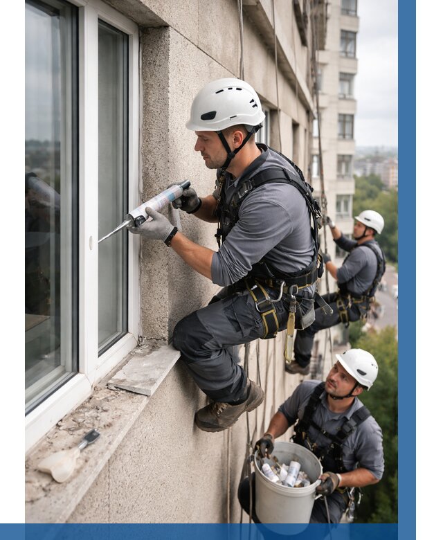 Герметизация оконных швов снаружи в Сосногорске от 1547 р. | ВЫСОТНИК-Сно