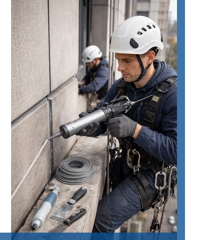 Герметизация деформационных швов фасада в Сосногорске от 722 | ВЫСОТНИК-Сно