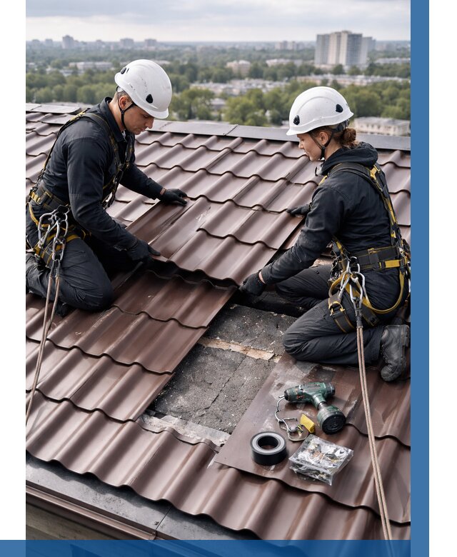 Ремонт металлочерепицы на крыше в Сосногорске от 928 р. | ВЫСОТНИК-Сно