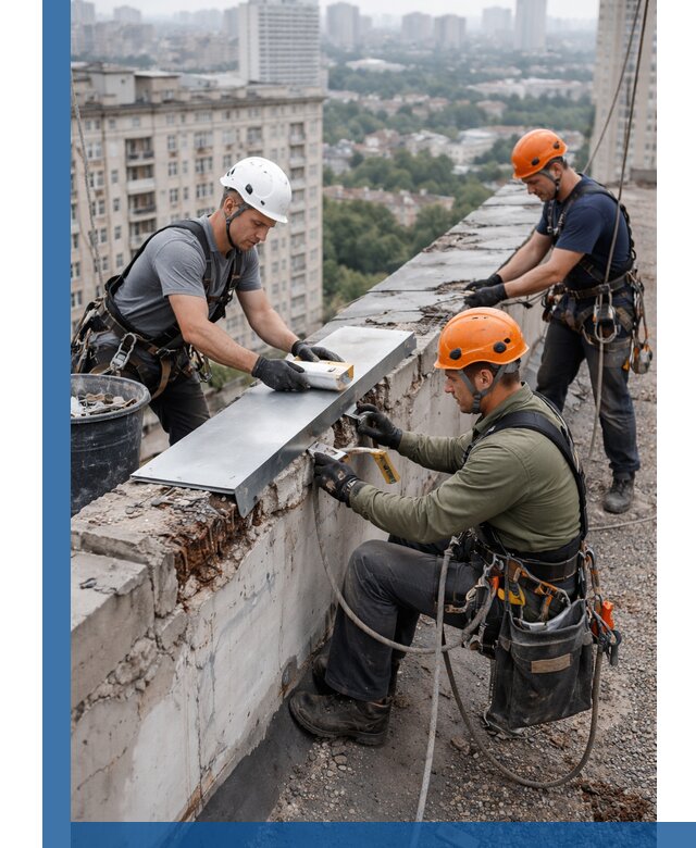 Ремонт парапета на кровле в Сосногорске, высотные работы с гарантией