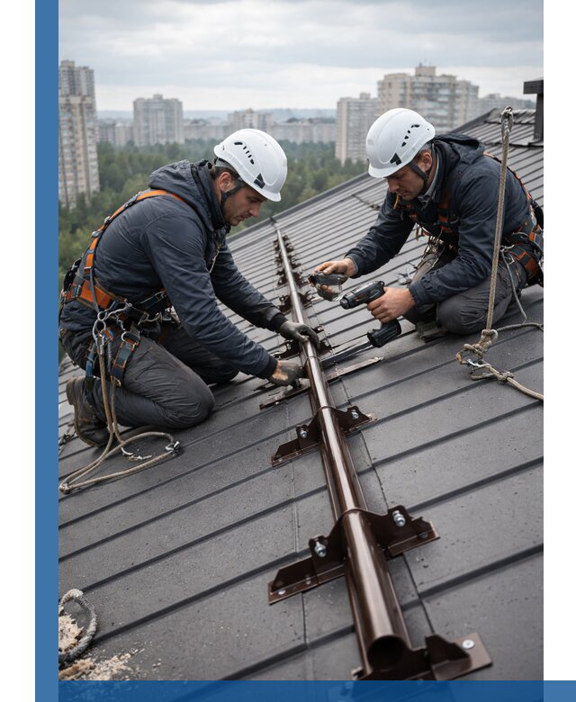 Монтаж снегозадержателей на кровле зданий в Сосногорске под ключ