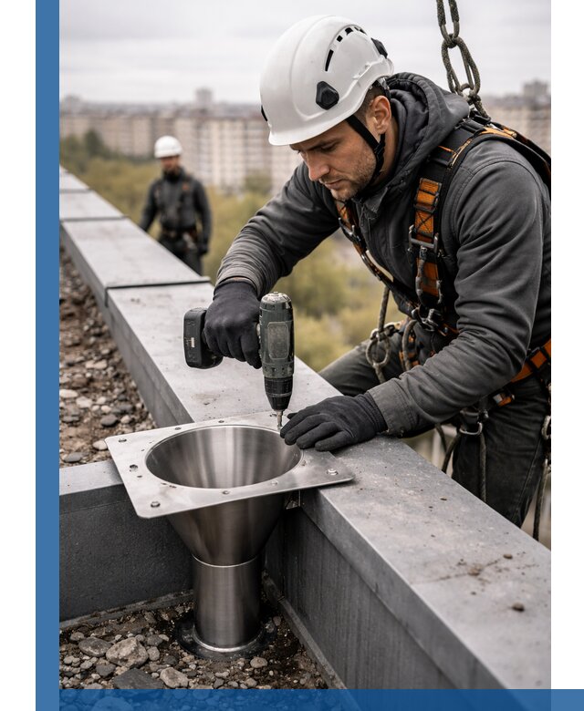 Монтаж водосточных воронок в Сосногорске для промышленных зданий