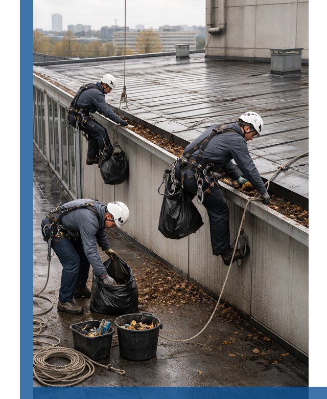 Очистка кровли по периметру в Сосногорске силами промышленных альпинистов