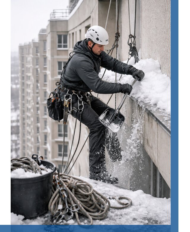 Очистка карнизов от снега в Сосногорске от 309 р. | ВЫСОТНИК-Сно