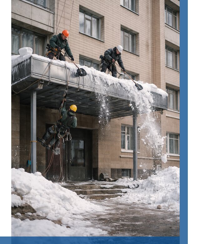 Очистка козырьков от снега в Сосногорске от 3611 р. | ВЫСОТНИК-Сно