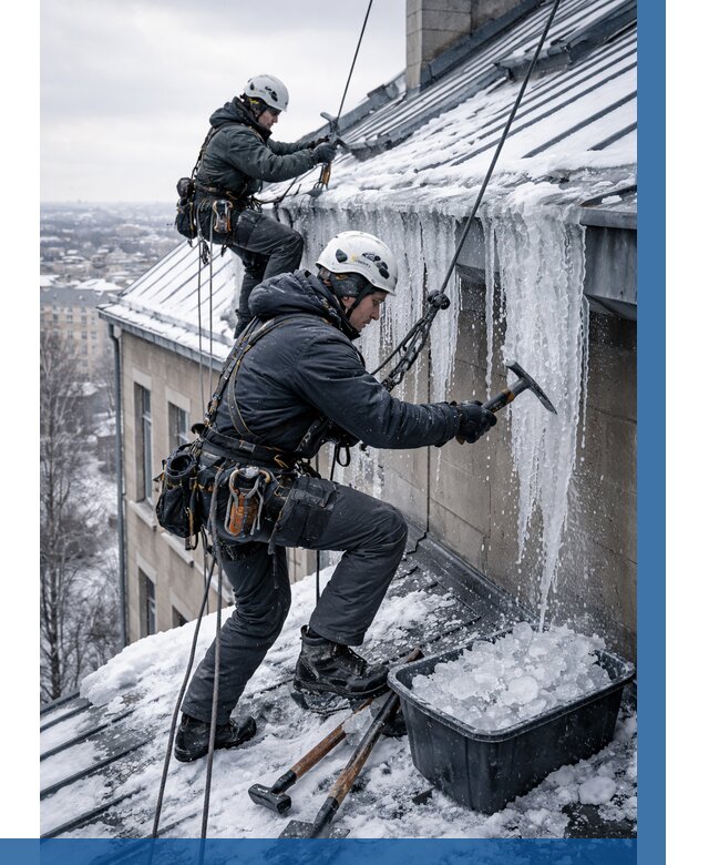 Удаление наледи с кровли в Сосногорске от 5674 р. | ВЫСОТНИК-Сно