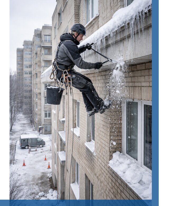 Удаление наледи с карнизов в Сосногорске от 361 р. | ВЫСОТНИК-Сно