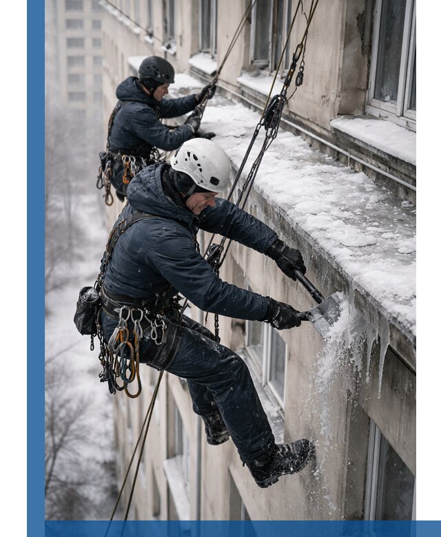 Удаление наледи и сосулек с карнизов в Сосногорске профессионально