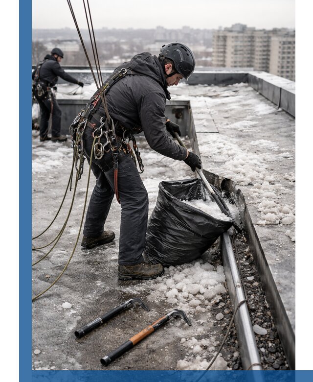 Аварийная очистка кровли в Сосногорске от промальпинистов