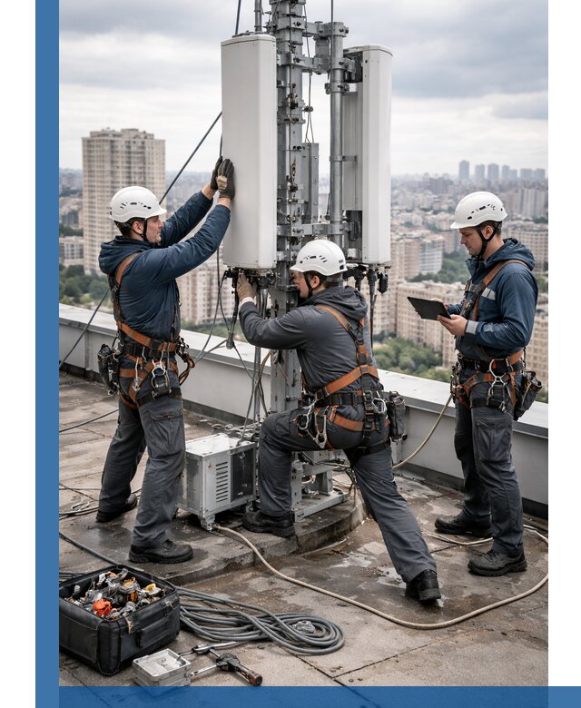 Монтаж антенн связи на крыше в Сосногорске с вводом в эксплуатацию