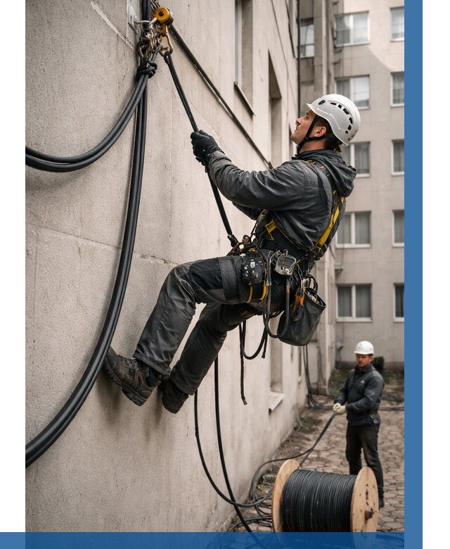 Протяжка кабеля питания на высоте в Сосногорске от 464 р. | ВЫСОТНИК-Сно