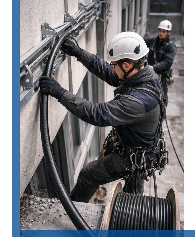 Протяжка кабеля питания на высоте в Сосногорске с гарантией безопасности и качества