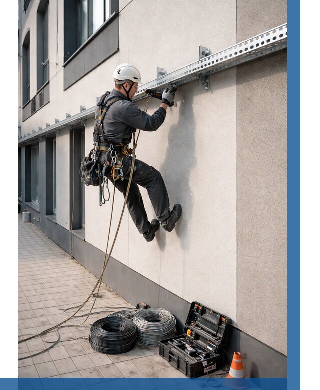 Монтаж кабельных лотков на фасаде в Сосногорске от 1238 р. | ВЫСОТНИК-Сно