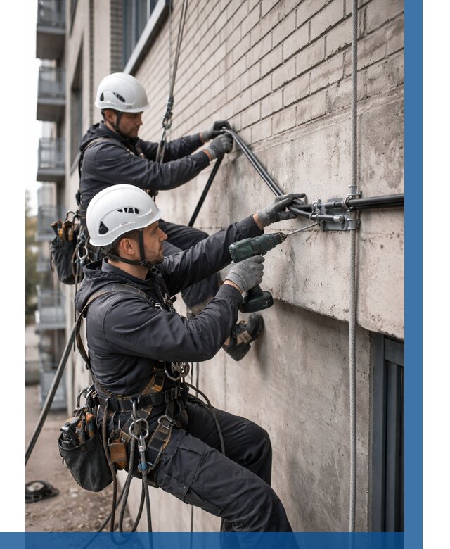 Крепление кабеля на фасаде в Сосногорске от 361 р. | ВЫСОТНИК-Сно