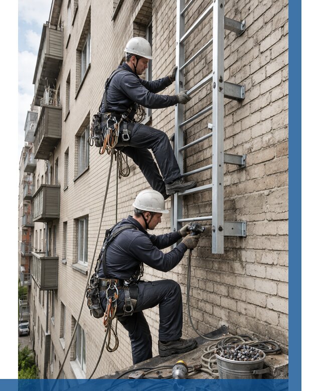 Монтаж пожарной лестницы в Сосногорске от 25790 р заказать у ВЫСОТНИК-Сно