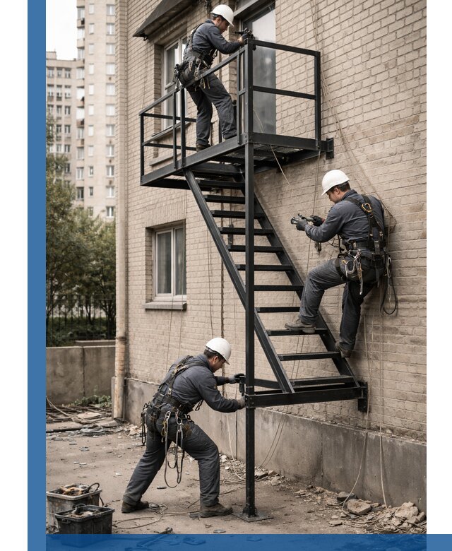 Монтаж пожарной лестницы в Сосногорске, установка и крепление