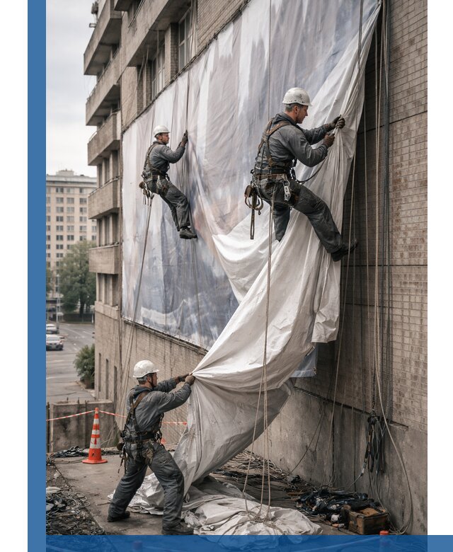 Демонтаж баннеров с фасада в Сосногорске оперативно и безопасно
