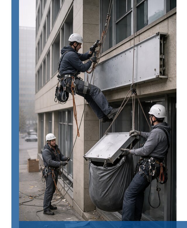 Демонтаж рекламной вывески с высотными работами в Сосногорске