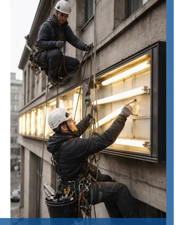 Замена ламп в вывеске в Сосногорске под ключ от 3611 р. | ВЫСОТНИК-Сно