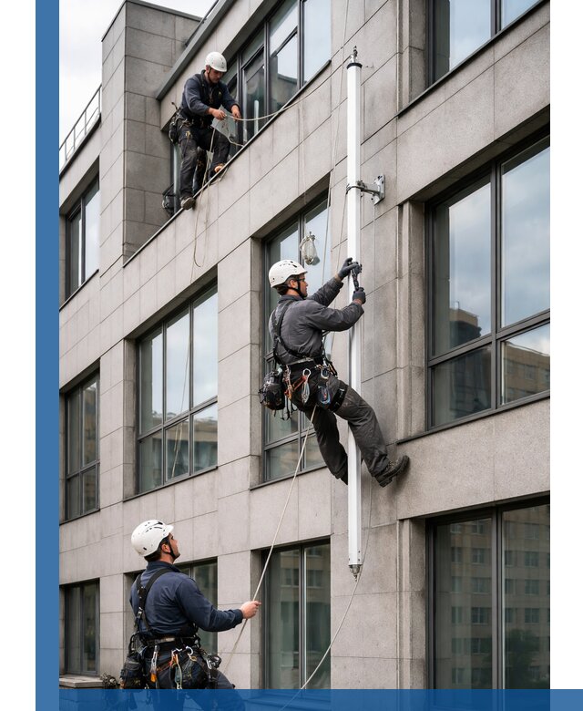Монтаж флагштока на фасаде здания с креплением и герметикой в Сосногорске