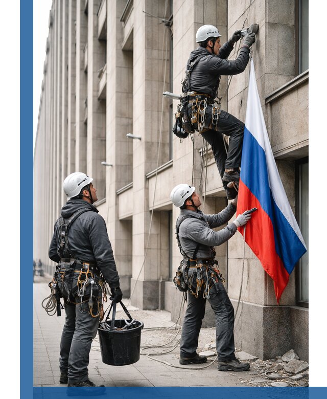 Профессиональная установка флагов на фасаде в Сосногорске