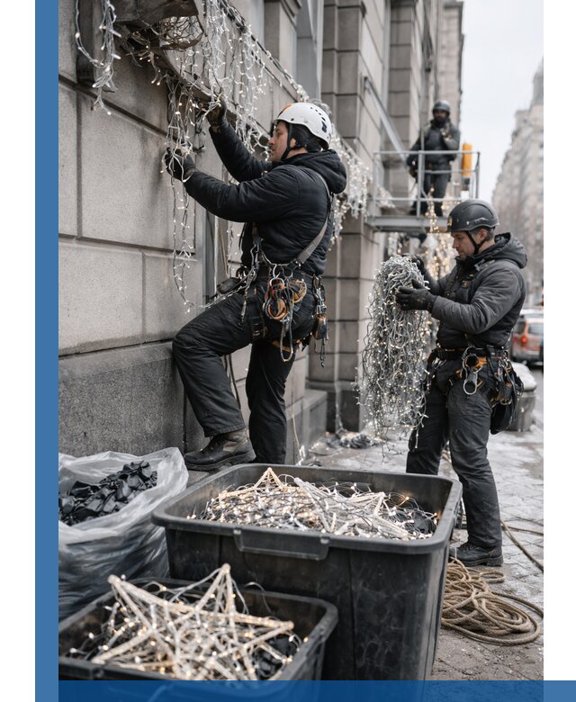 Демонтаж новогоднего оформления и гирлянд в Сосногорске