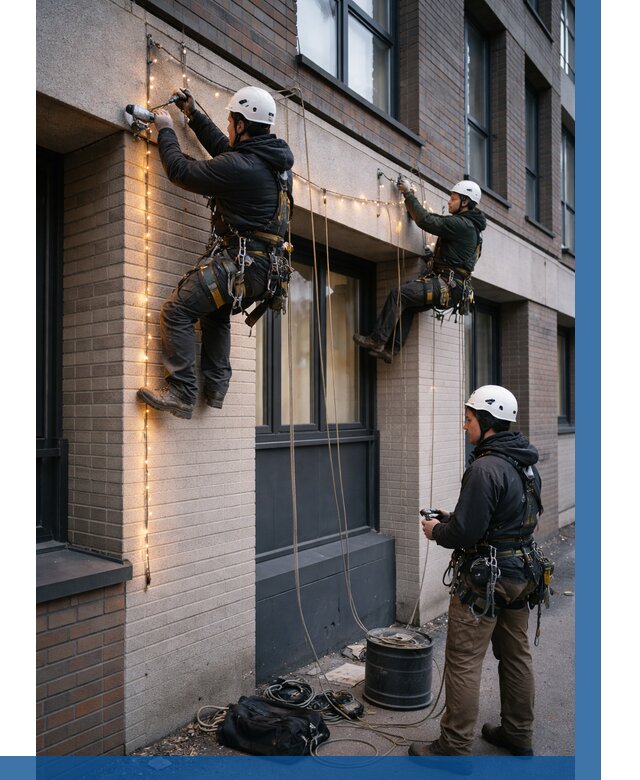 Монтаж гирлянд на фасаде в Сосногорске от 3611 р. | ВЫСОТНИК-Сно