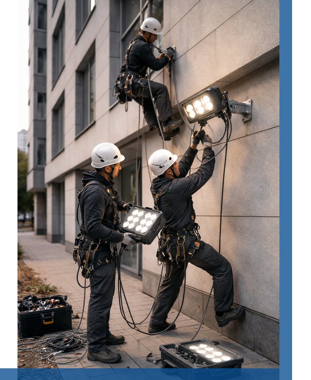 Монтаж прожекторов на фасаде в Сосногорске от 7737 р. | ВЫСОТНИК-Сно