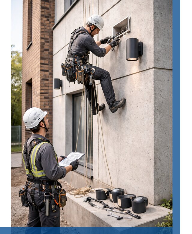 Монтаж фасадного освещения в Сосногорске от 2579 р. | ВЫСОТНИК-Сно