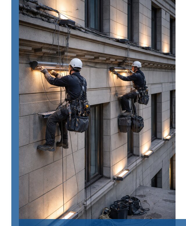 Монтаж архитектурной подсветки фасадов зданий в Сосногорске