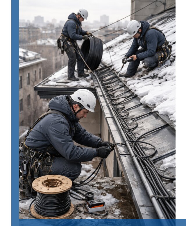 Монтаж греющего кабеля на кровле в Сосногорске под ключ
